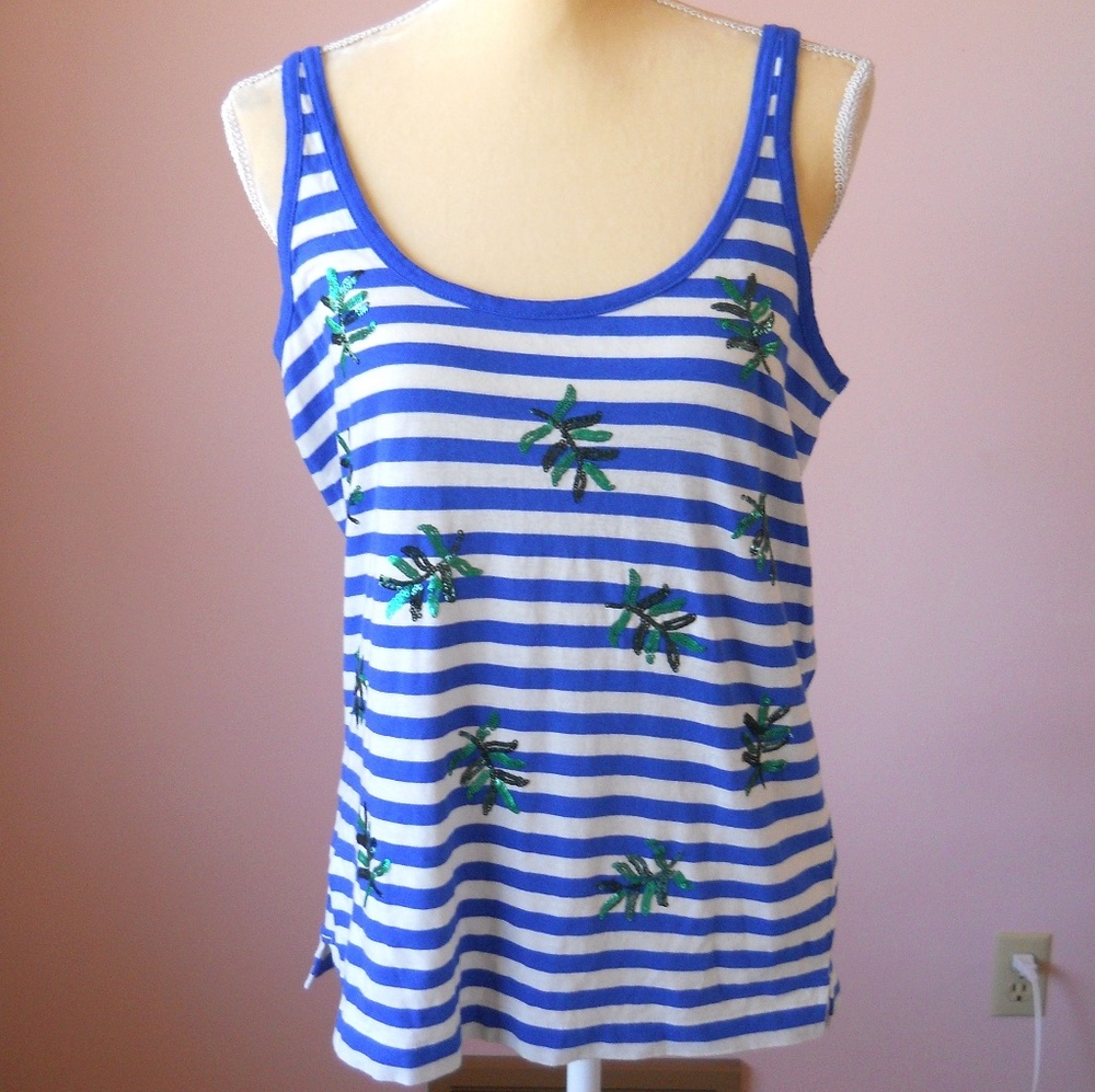 Striped sequin palm trees tank top